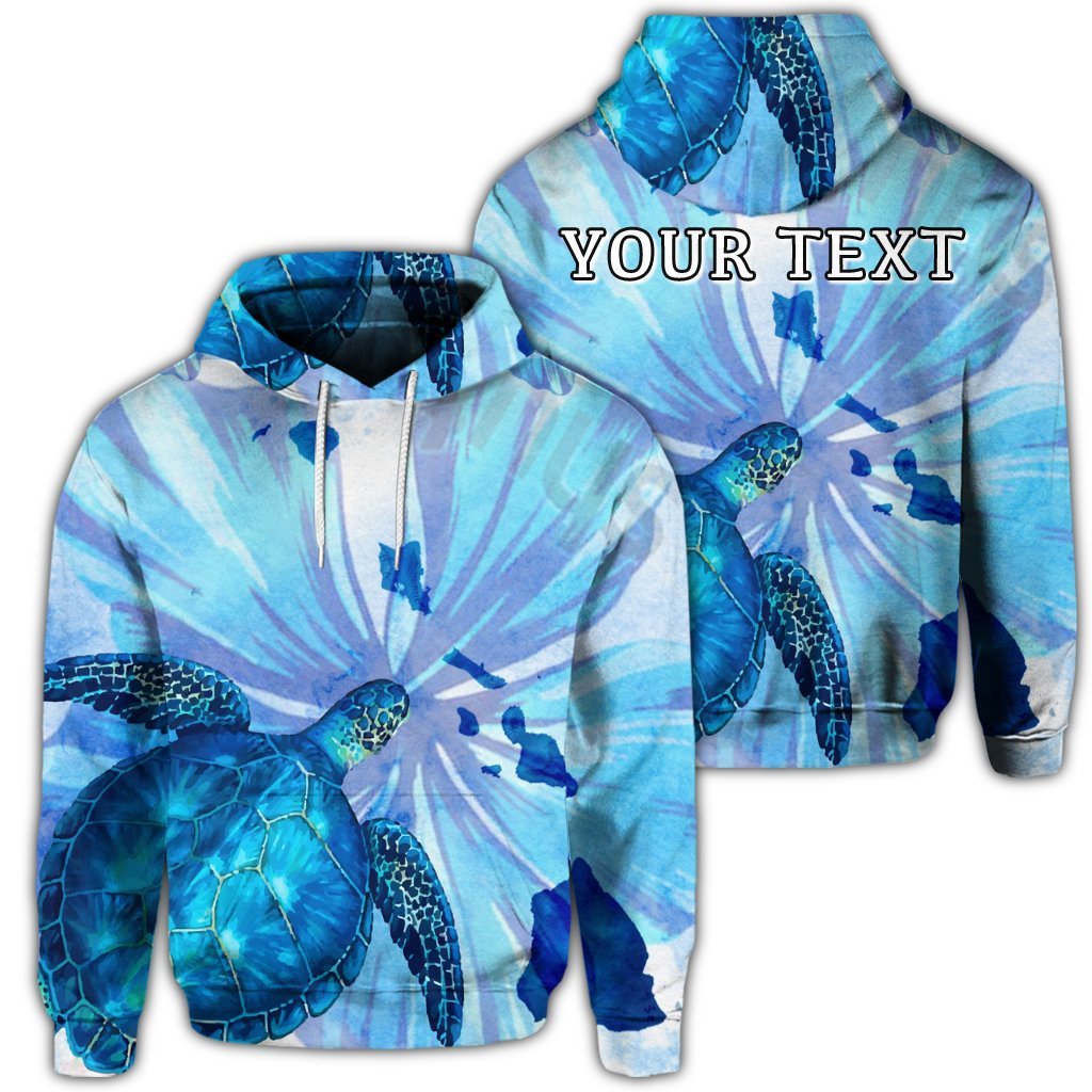 Custom Hawaiian Map Hibiscus Flower Turtle Polynesian Hoodie Blue Unisex Art - Polynesian Pride