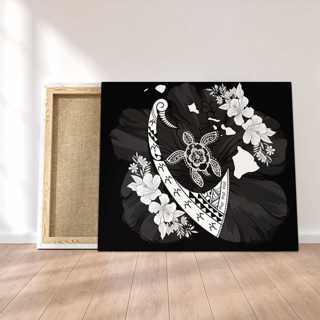 Hawaiian Map Hibiscus Turtle Fish Hook Polynesian Canvas - AH Canvas Poly-cotton - Polynesian Pride