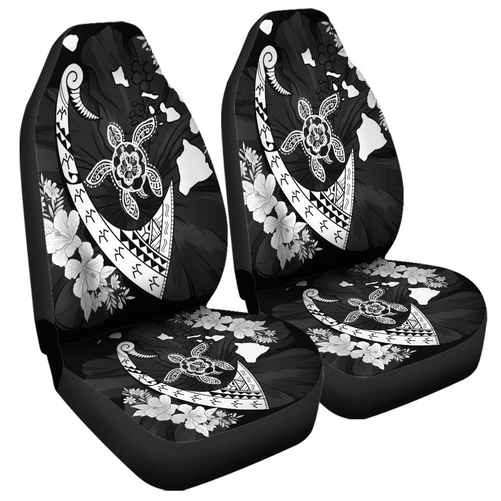 Hawaiian Map Hibiscus Turtle Fish Hook Polynesian Car Seat Covers - AH Universal Fit Black - Polynesian Pride