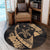 Hawaiian Map Hibiscus Turtle Fish Hook Polynesian Round Carpet Gold - AH - Polynesian Pride