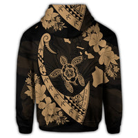 Hawaiian Map Hibiscus Turtle Fish Hook Polynesian Zip Hoodie Gold - Polynesian Pride