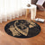 Hawaiian Map Hibiscus Turtle Fish Hook Polynesian Round Carpet Gold - AH - Polynesian Pride