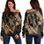 Hawaiian Map Hibiscus Turtle Fish Hook Polynesian Women's Off Shoulder Sweater Gold - AH Black - Polynesian Pride