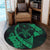 Hawaiian Map Hibiscus Turtle Fish Hook Polynesian Round Carpet Green - AH - Polynesian Pride