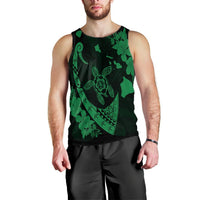 Hawaiian Map Hibiscus Turtle Fish Hook Polynesian Tank Top Green - AH Black - Polynesian Pride