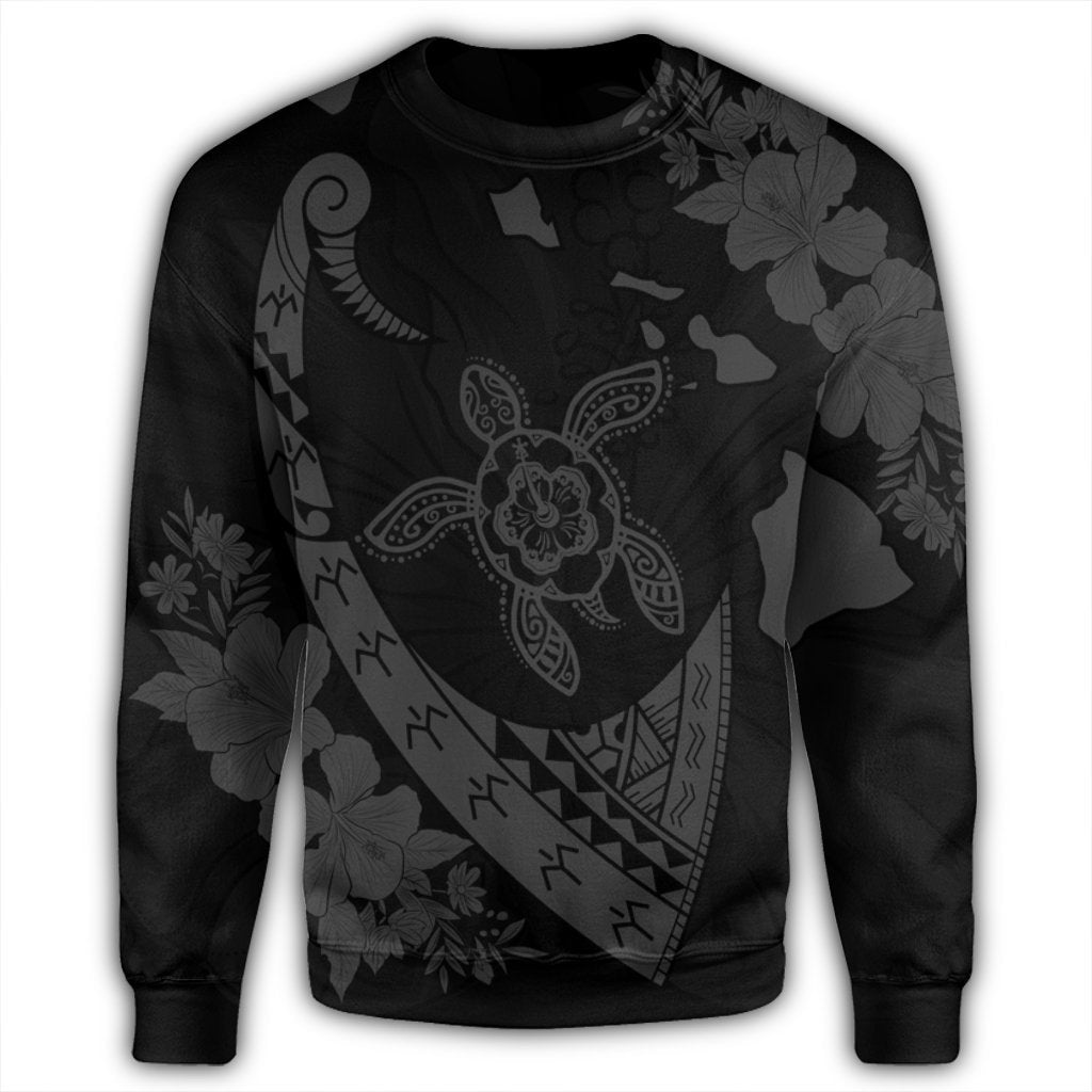 Hawaiian Map Hibiscus Turtle Fish Hook Polynesian Sweatshirt Grey - AH - Polynesian Pride