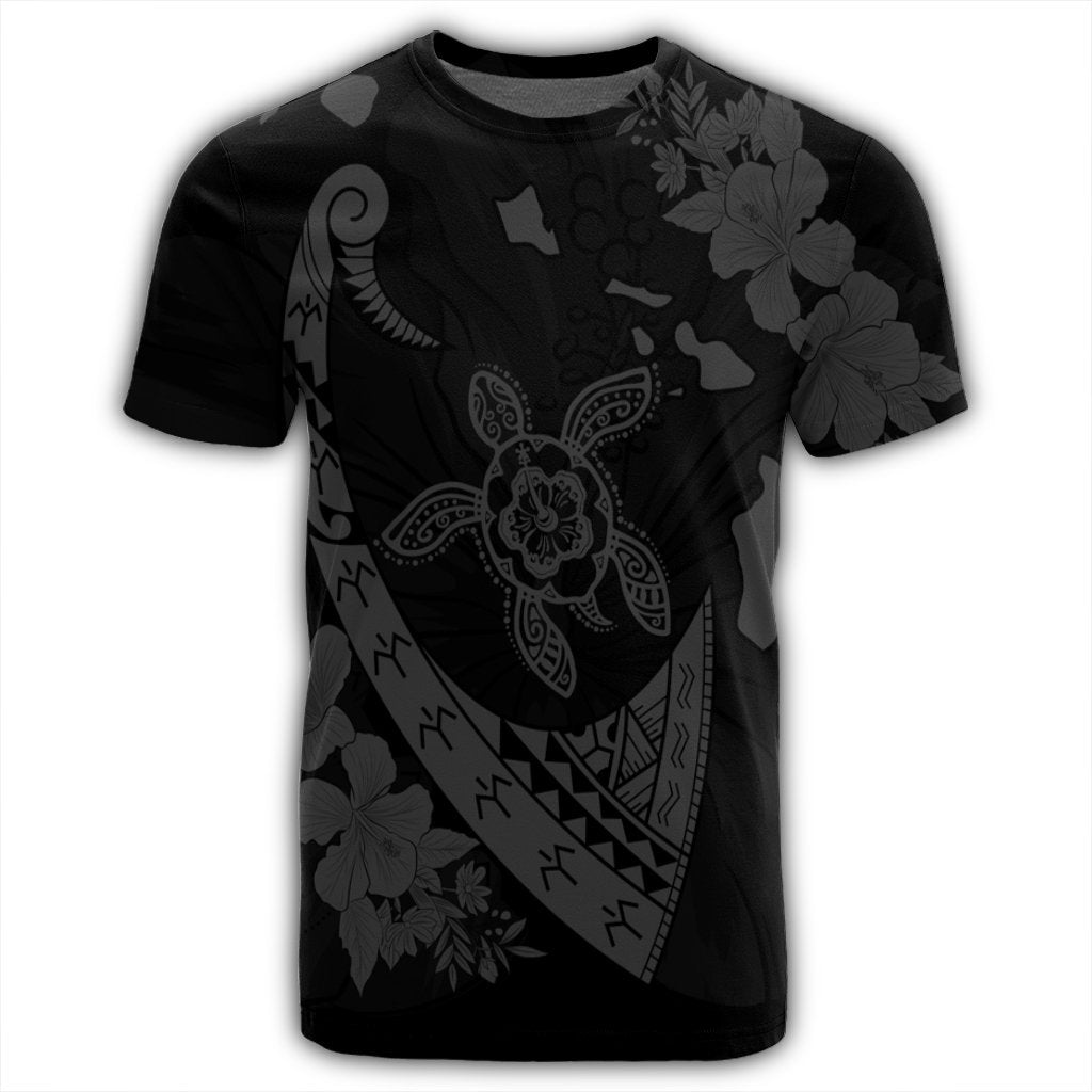 Hawaiian Map Hibiscus Turtle Fish Hook Polynesian T Shirt Grey - Polynesian Pride