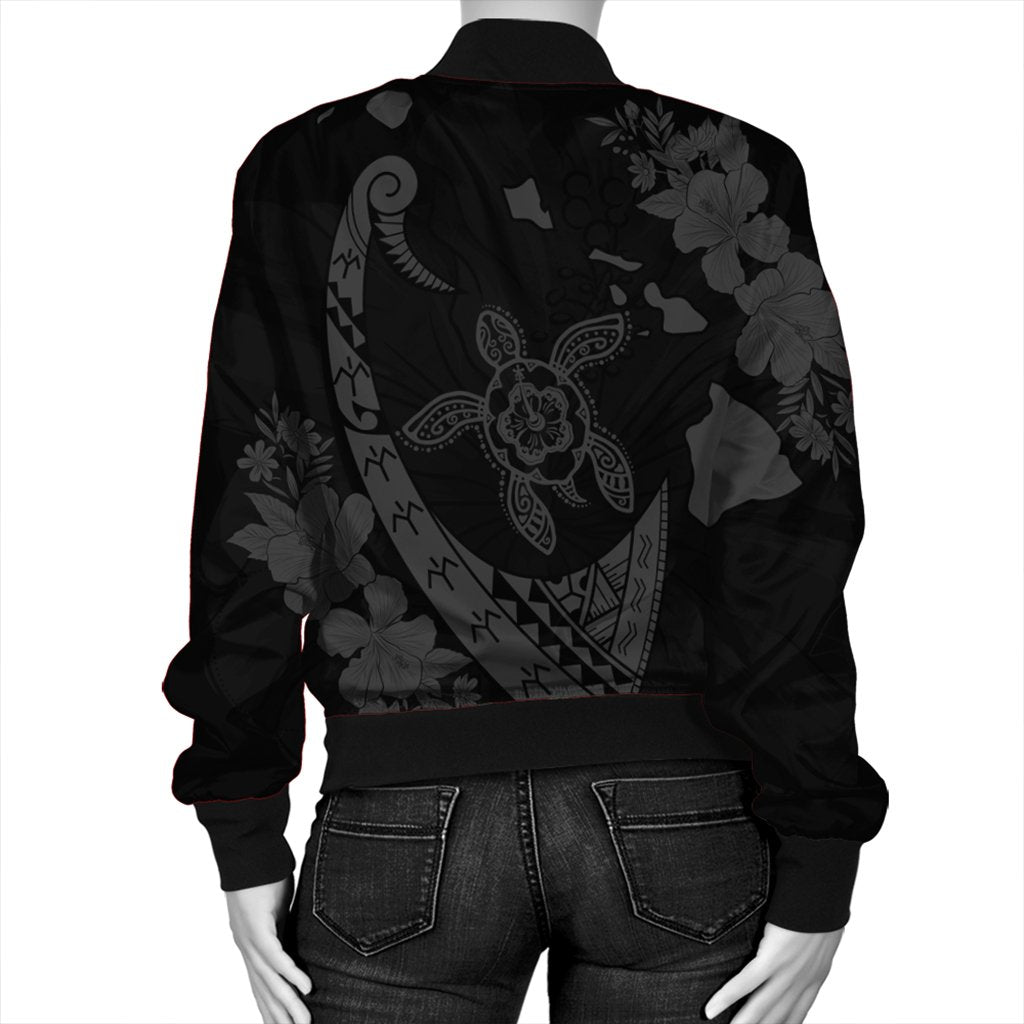 Hawaiian Map Hibiscus Turtle Fish Hook Polynesian Bomber Jacket Grey - AH - Polynesian Pride