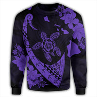 Hawaiian Map Hibiscus Turtle Fish Hook Polynesian Sweatshirt Purple - AH - Polynesian Pride