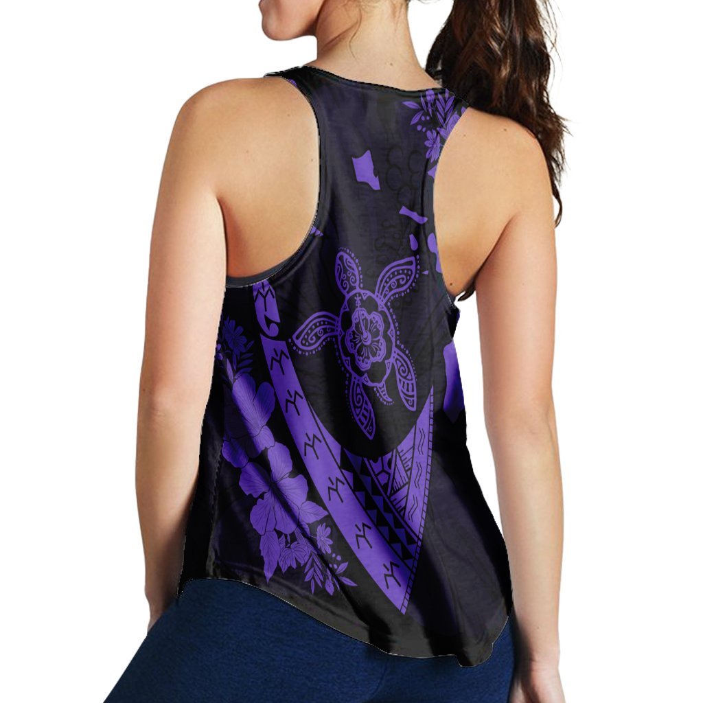 Hawaiian Map Hibiscus Turtle Fish Hook Polynesian Racerback Tank Purple - AH - Polynesian Pride