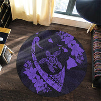 Hawaiian Map Hibiscus Turtle Fish Hook Polynesian Round Carpet Purple - AH - Polynesian Pride