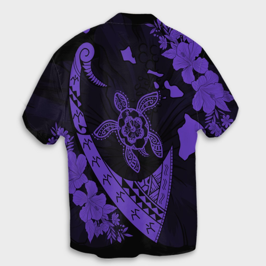 Hawaiian Map Hibiscus Turtle Fish Hook Polynesian Hawaiian Shirt Purple - AH - Polynesian Pride