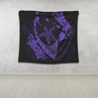 Hawaiian Map Hibiscus Turtle Fish Hook Polynesian Tapestry Purple - AH - Polynesian Pride
