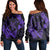 Hawaiian Map Hibiscus Turtle Fish Hook Polynesian Women's Off Shoulder Sweater Purple - AH Black - Polynesian Pride