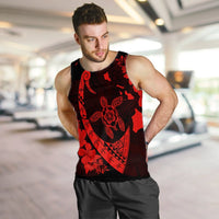 Hawaiian Map Hibiscus Turtle Fish Hook Polynesian Tank Top Red - AH - Polynesian Pride