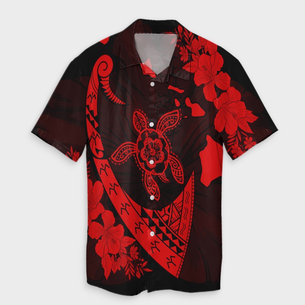 Hawaiian Map Hibiscus Turtle Fish Hook Polynesian Hawaiian Shirt Red - AH Unisex Black - Polynesian Pride