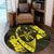 Hawaiian Map Hibiscus Turtle Fish Hook Polynesian Round Carpet Yellow - AH - Polynesian Pride