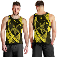 Hawaiian Map Hibiscus Turtle Fish Hook Polynesian Tank Top Yellow - AH - Polynesian Pride