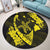 Hawaiian Map Hibiscus Turtle Fish Hook Polynesian Round Carpet Yellow - AH - Polynesian Pride