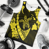 Hawaiian Map Hibiscus Turtle Fish Hook Polynesian Tank Top Yellow - AH - Polynesian Pride
