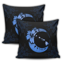 Hawaiian Map Hibiscus Turtle Polynesian Moon Pillow Covers Blue - AH - Polynesian Pride