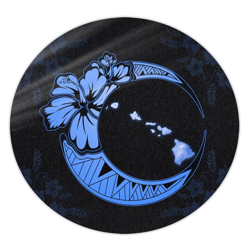 Hawaiian Map Hibiscus Turtle Polynesian Moon Round Carpet Blue - AH Round Carpet Luxurious Plush - Polynesian Pride