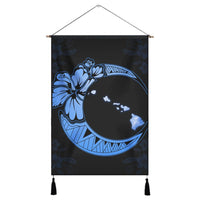 Hawaiian Map Hibiscus Turtle Polynesian Moon Hanging Poster Blue - AH Hanging Poster Cotton And Linen - Polynesian Pride