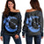 Hawaiian Map Hibiscus Turtle Polynesian Moon Women's Off Shoulder Sweater Blue - AH Black - Polynesian Pride