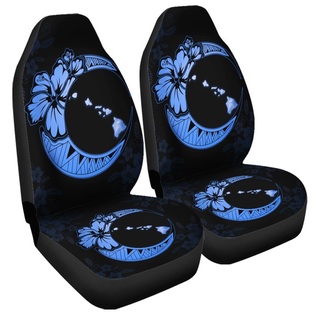 Hawaiian Map Hibiscus Turtle Polynesian Moon Car Seat Covers Blue - AH Universal Fit Black - Polynesian Pride