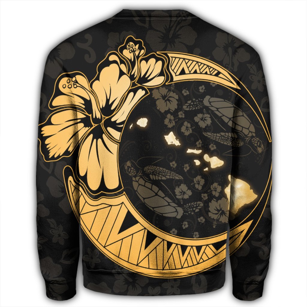 Hawaiian Map Hibiscus Turtle Polynesian Moon Sweatshirt Gold - AH - Polynesian Pride