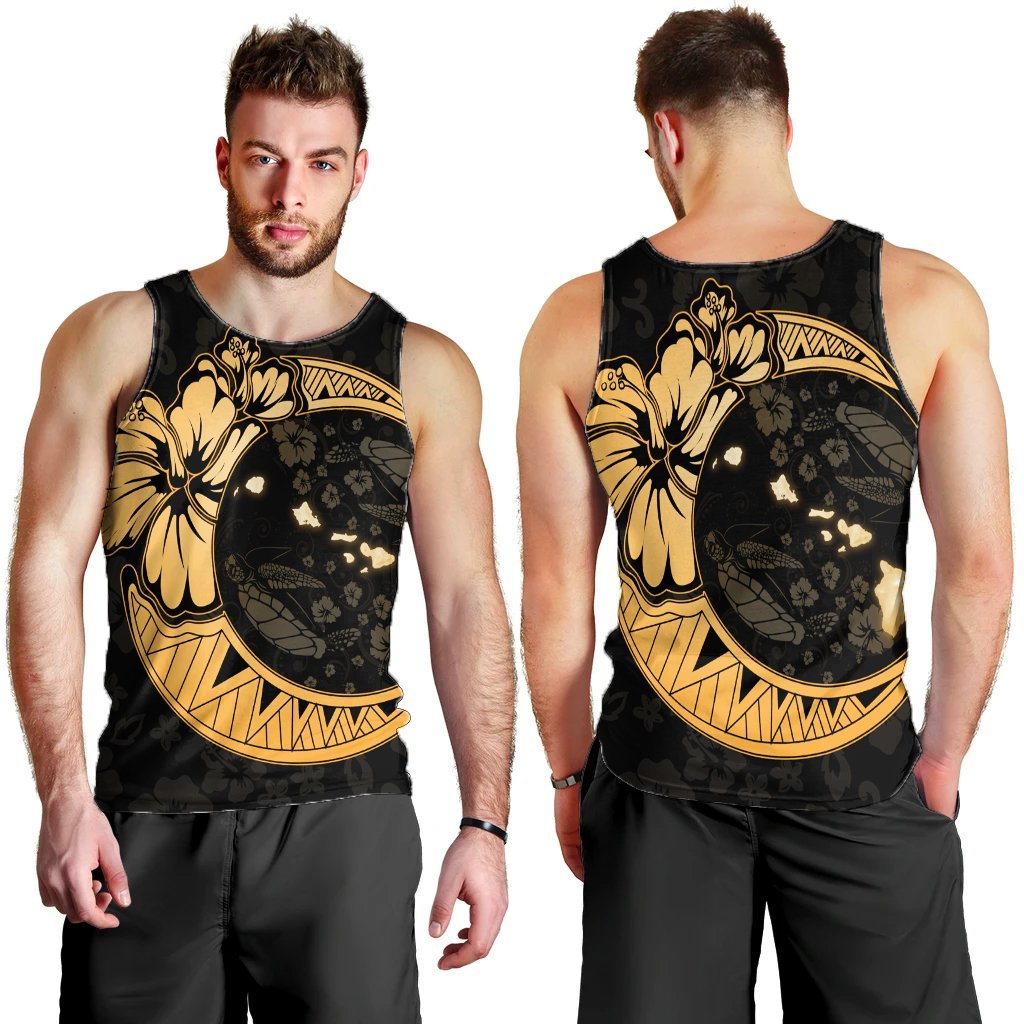 Hawaiian Map Hibiscus Turtle Polynesian Moon Tank Top Gold - AH - Polynesian Pride