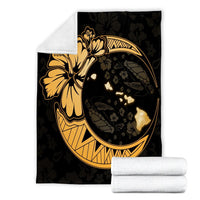 Hawaiian Map Hibiscus Turtle Polynesian Moon Premium Blankets Gold - AH - Polynesian Pride