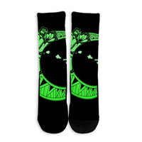 Hawaiian Map Hibiscus Turtle Polynesian Moon Crew Socks Green - AH - Polynesian Pride