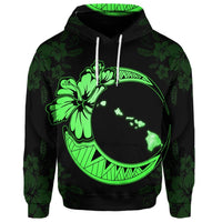 Custom Hawaiian Map Hibiscus Turtle Polynesian Moon Hoodie Green - Polynesian Pride