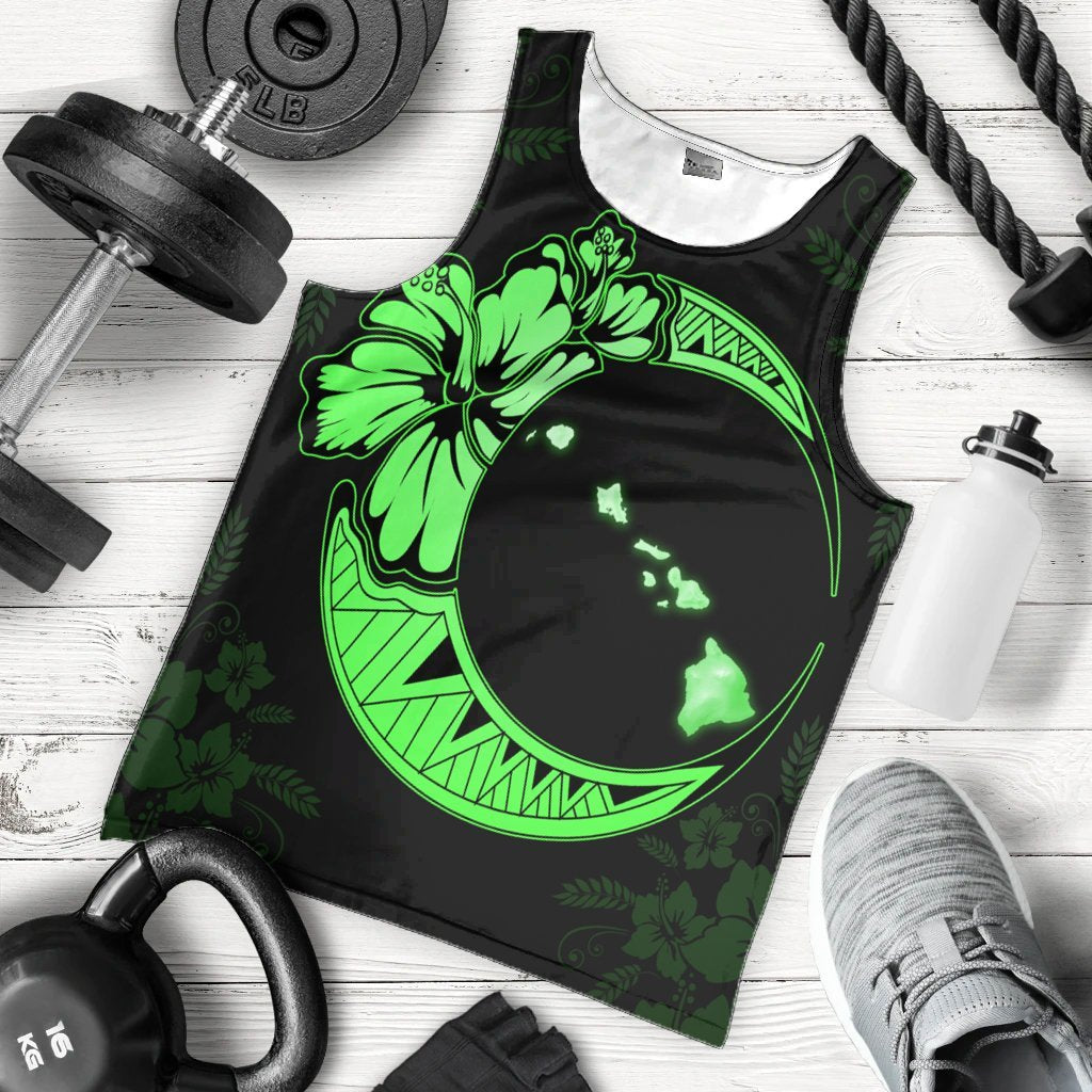 Hawaiian Map Hibiscus Turtle Polynesian Moon Tank Top Green - AH - Polynesian Pride