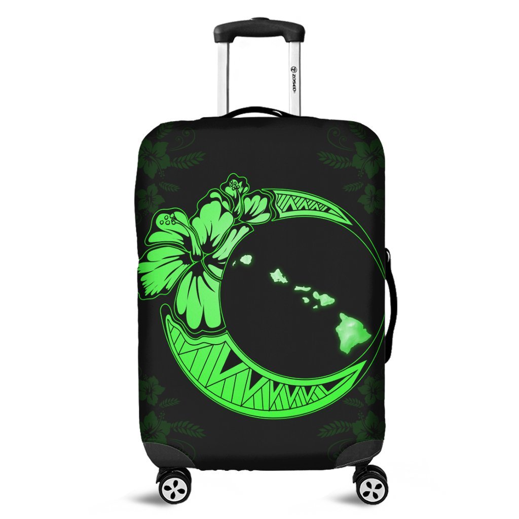 Hawaiian Map Hibiscus Turtle Polynesian Moon Luggage Covers Green - AH Black - Polynesian Pride