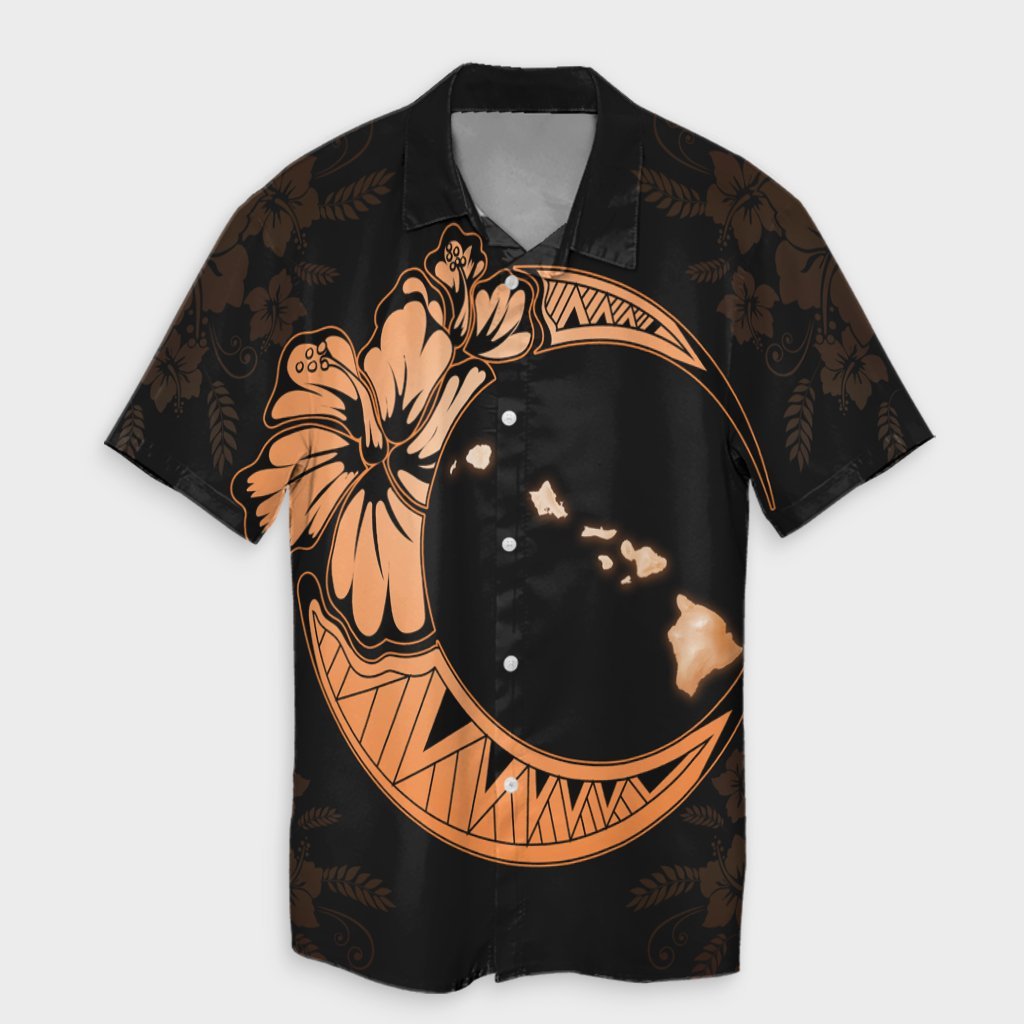 Hawaiian Map Hibiscus Turtle Polynesian Moon Hawaiian Shirt Orange - AH Unisex Black - Polynesian Pride