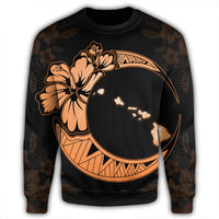 Hawaiian Map Hibiscus Turtle Polynesian Moon Sweatshirt Orange - AH - Polynesian Pride
