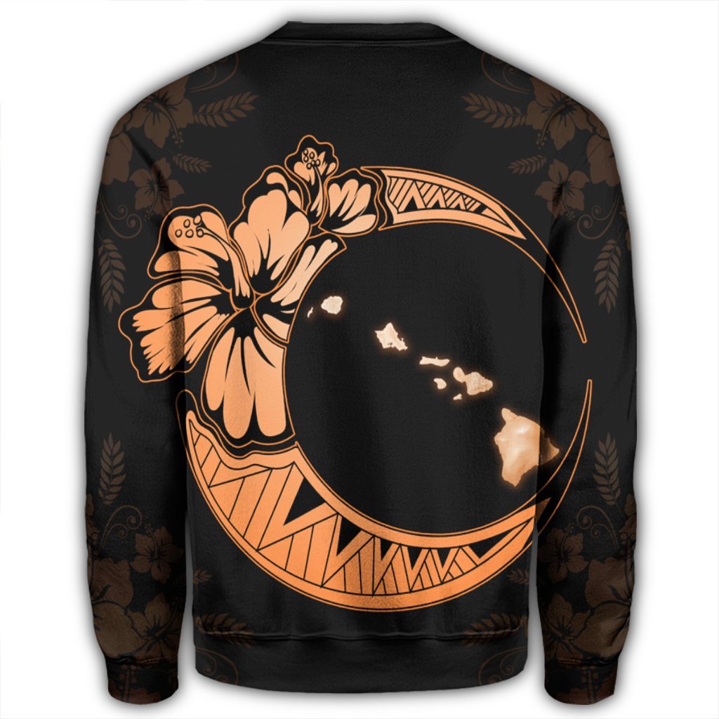 Hawaiian Map Hibiscus Turtle Polynesian Moon Sweatshirt Orange - AH - Polynesian Pride