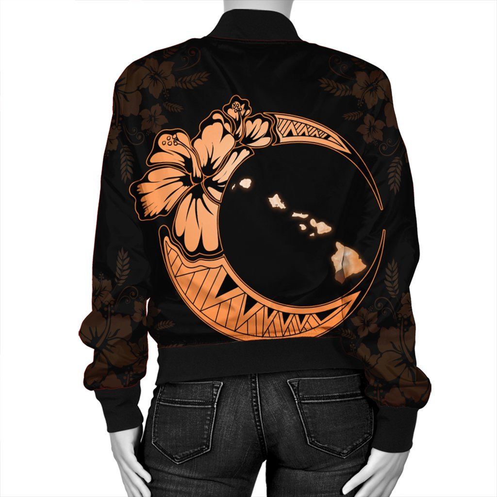 Hawaiian Map Hibiscus Turtle Polynesian Moon Bomber Jacket Orange - AH - Polynesian Pride