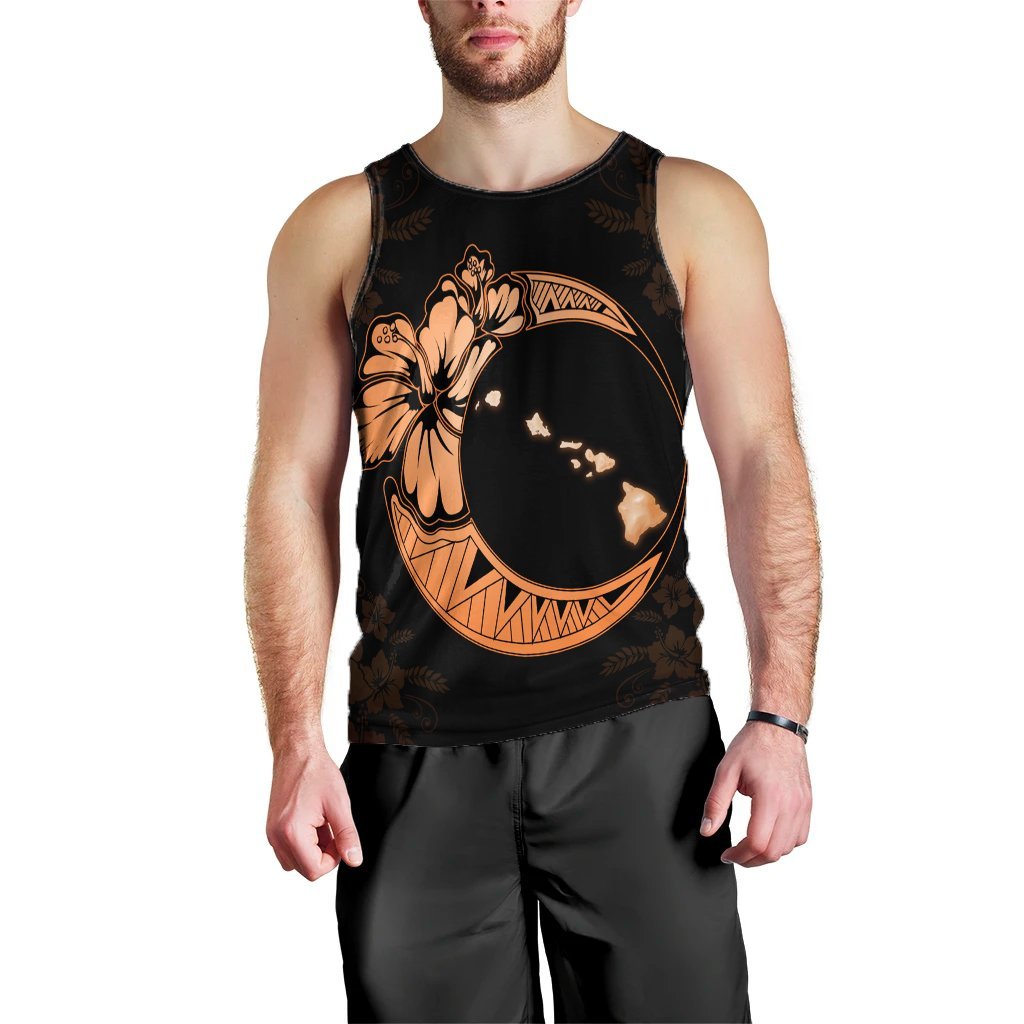 Hawaiian Map Hibiscus Turtle Polynesian Moon Tank Top Orange - AH Black - Polynesian Pride