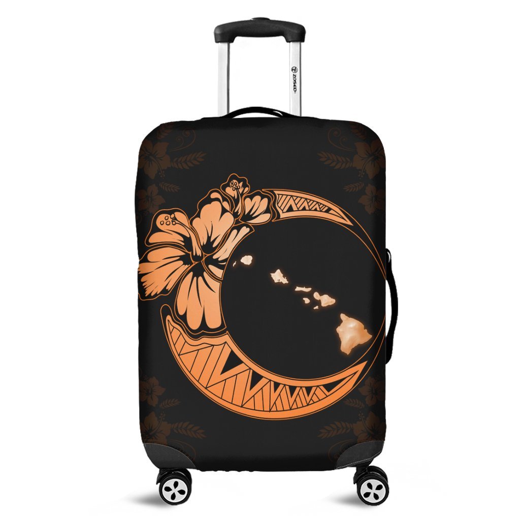 Hawaiian Map Hibiscus Turtle Polynesian Moon Luggage Covers Orange - AH Black - Polynesian Pride