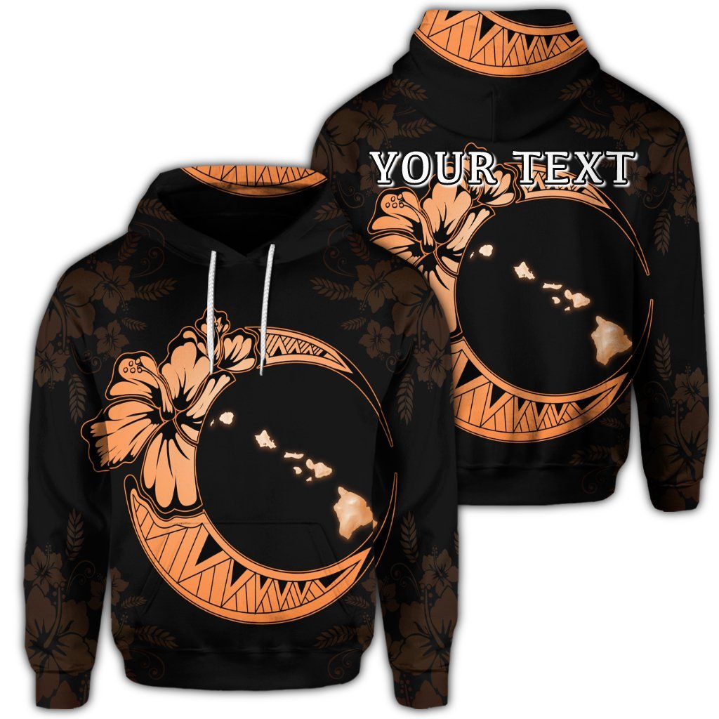 Custom Hawaiian Map Hibiscus Turtle Polynesian Moon Hoodie Orange Unisex Art - Polynesian Pride