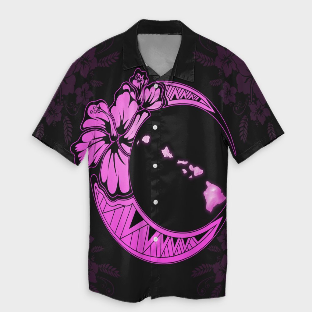 Hawaiian Map Hibiscus Turtle Polynesian Moon Hawaiian Shirt Pink - AH Unisex Black - Polynesian Pride