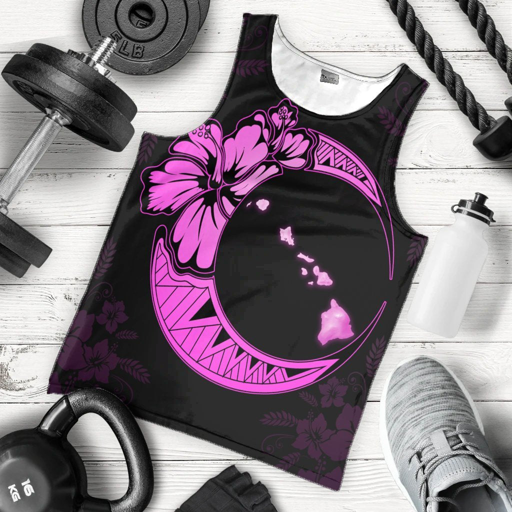 Hawaiian Map Hibiscus Turtle Polynesian Moon Tank Top Pink - AH - Polynesian Pride
