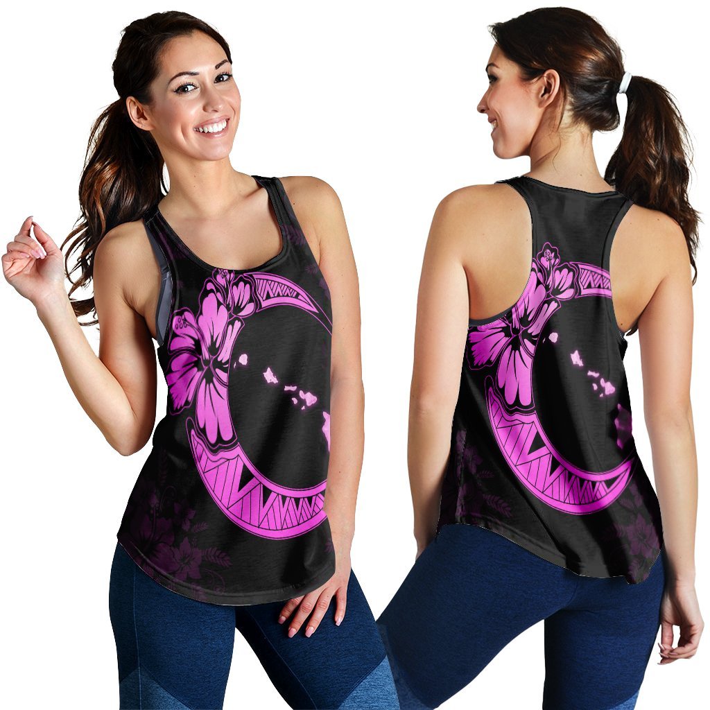 Hawaiian Map Hibiscus Turtle Polynesian Moon Racerback Tank Pink - AH Black - Polynesian Pride