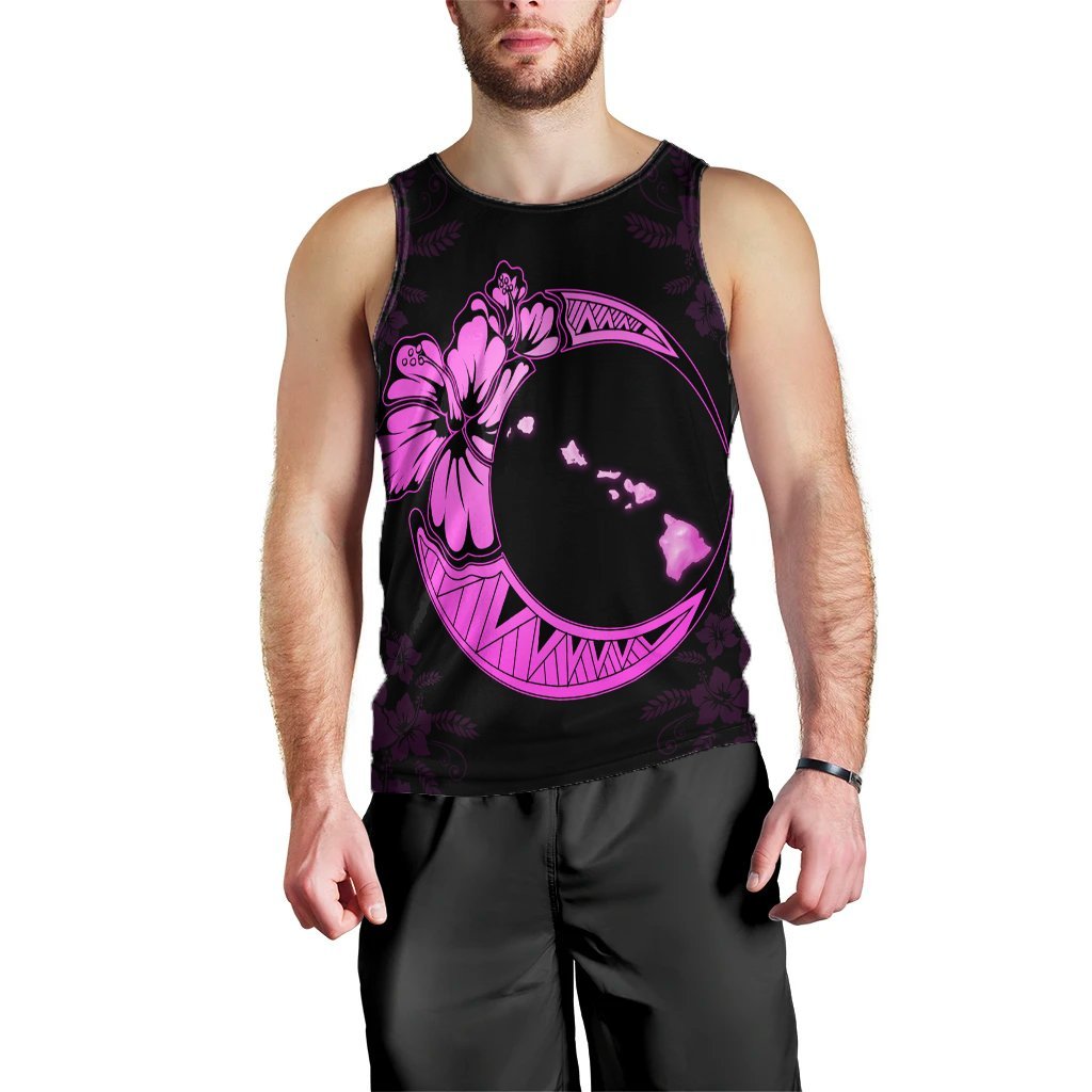 Hawaiian Map Hibiscus Turtle Polynesian Moon Tank Top Pink - AH Black - Polynesian Pride