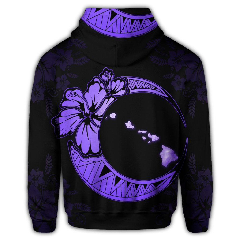 Hawaiian Map Hibiscus Turtle Polynesian Moon Zip Hoodie Purple - Polynesian Pride