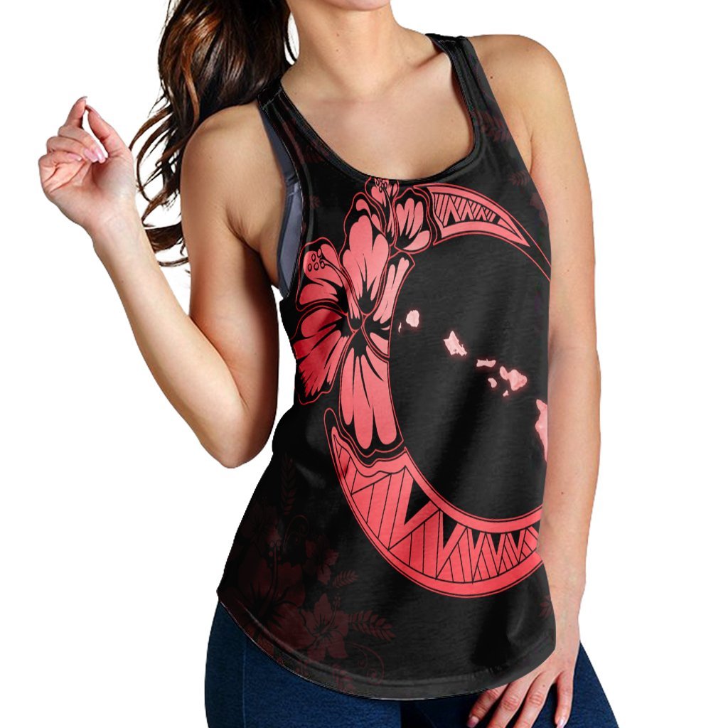 Hawaiian Map Hibiscus Turtle Polynesian Moon Racerback Tank Red - AH - Polynesian Pride