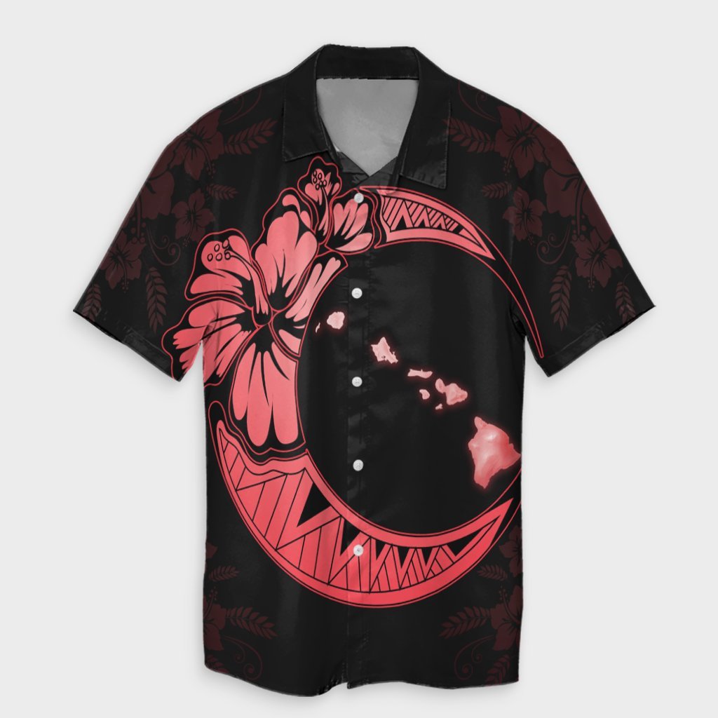 Hawaiian Map Hibiscus Turtle Polynesian Moon Hawaiian Shirt Red - AH Unisex Black - Polynesian Pride